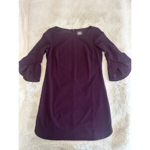 Vince Camuto  Plum Purple Sheath Sweater Dress Flare Bell Tiered Sleeve.‎ 6 P